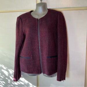 New LOFT Burgundy Tweed Blazer with Blue Accents